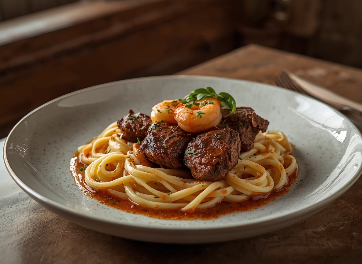 Calabrian Steak & Shrimp Bucatini